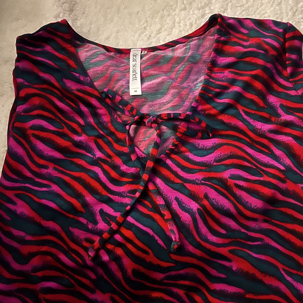 Dear Scarlett blouse top fuchsia teal zebra size medium